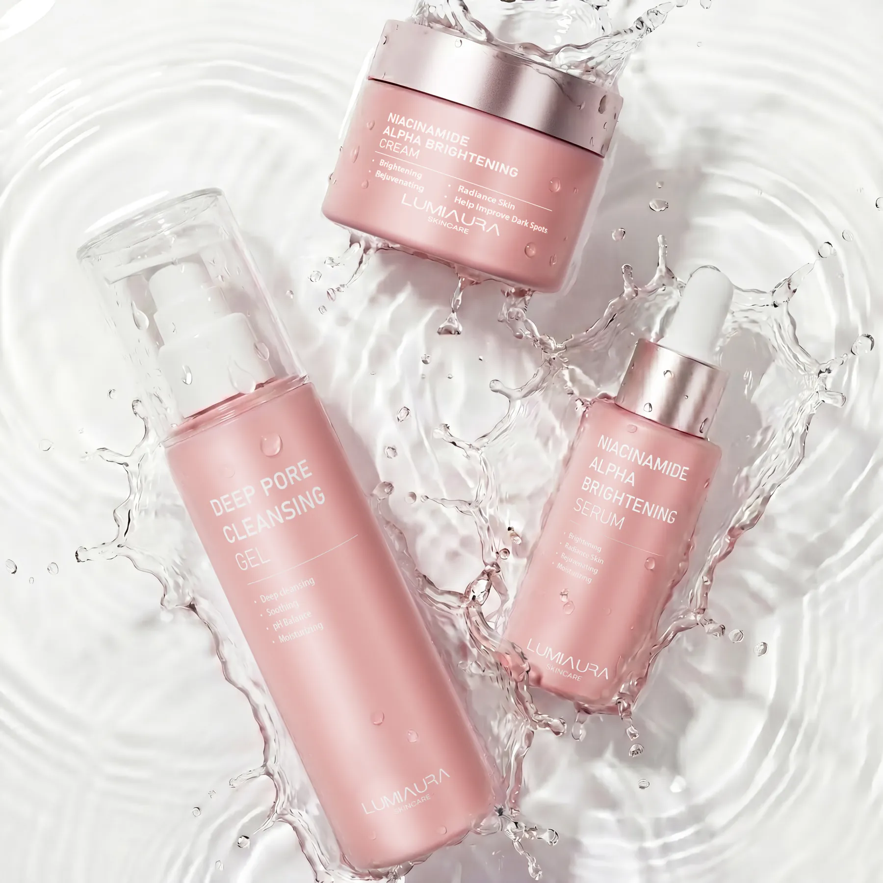 Sữa rửa mặt, serum và kem dưỡng LumiAura